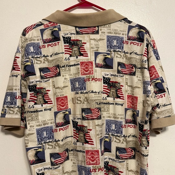 Patriotic Print Men's Polo Shirt Size Medium American Summer Collared - Picture 10 of 11